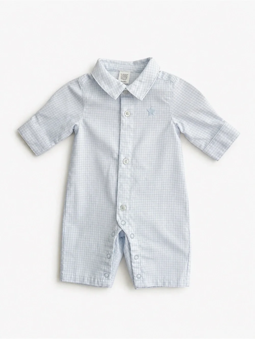 Janie and Jack Baby Boy Preemie Blue Gingham Star Romper One Piece